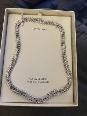Macy's Silver Plated Rose Cut Diamond Necklace - Silver